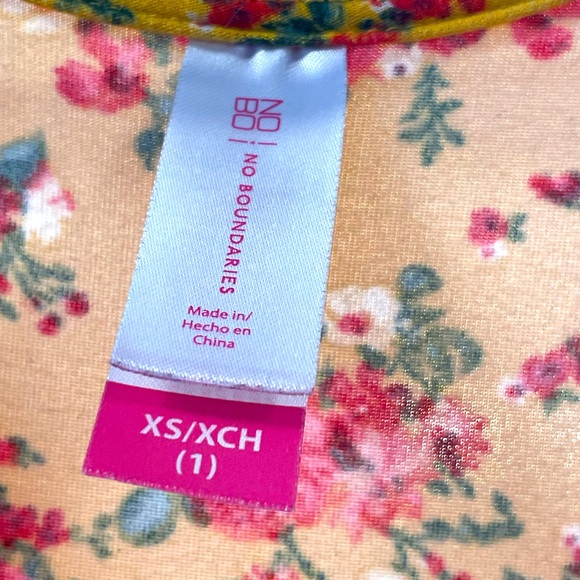 XS No Boundaries high-low gold and red floral off shoulder dress - Picture 3 of 3